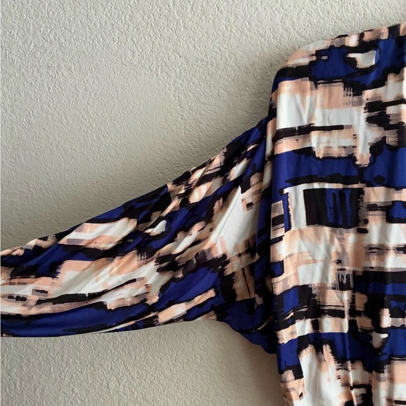 Parker Blouson Catalina Dress Stretch Drape Faux Wrap Watercolor Dolman Sleeve S - Picture 6 of 16